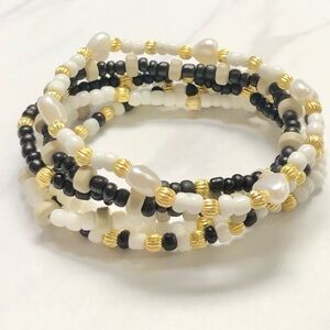 Black, White & Gold Beaded Wrap Bracelet